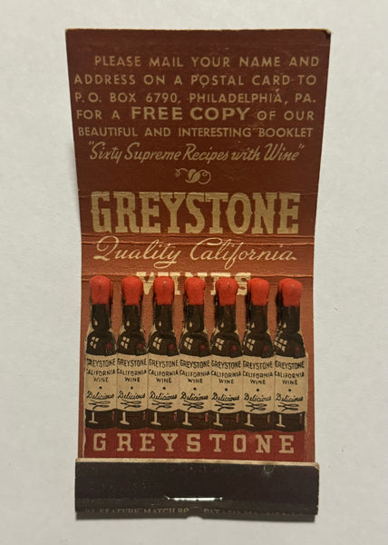 "Greystone Wines" Philadelphia, PA Vintage Feature Matchbook
