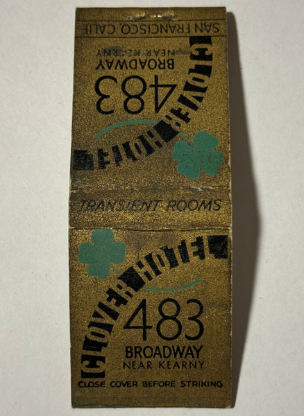 "Clover Hotel" San Francisco, CA Vintage Feature Matchbook