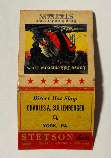 "Charles A. Sullenberger/Stetson" York, PA Vintage Feature Matchbook