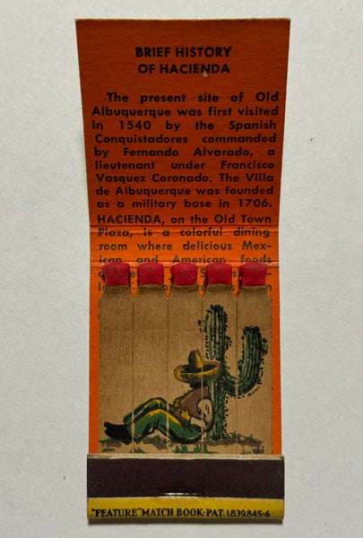 "Hacienda Dining Room" Albuquerque, NM  Vintage Feature Matchbook