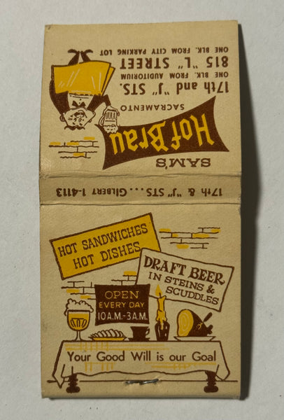 "Sam’s Hof Brau" Sacramento, CA Vintage Feature Matchbook