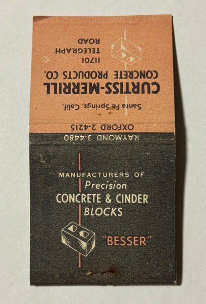 "Curtiss-Merrill Concrete Products Co." Santa Fe Springs CA Vintage Feature Matchbook