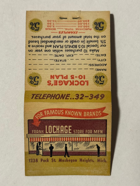 "Frank Lockage Store for Men" Muskegon, MI Vintage Feature Matchbook with a Pop-Up Display!