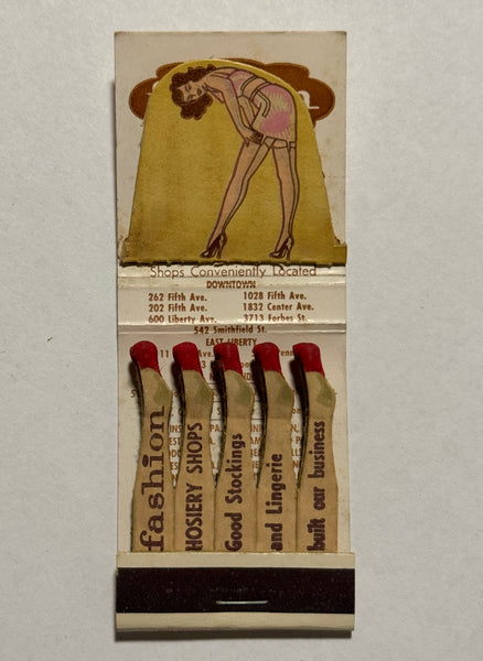 "Fashion Hosiery Shops" Tri-State Area Vintage Feature Matchbook with Pop-Up Display