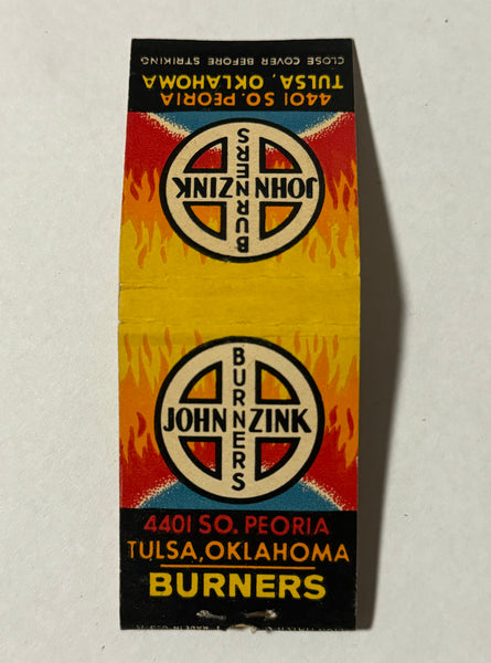 "John Zink Burners" Tulsa, OK Vintage Feature Matchbook w/ Contour Cover