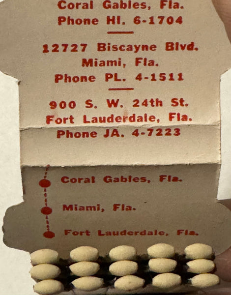 "New England Oyster House" Coral Gables, FL Vintage Contour Feature Matchbook (A)
