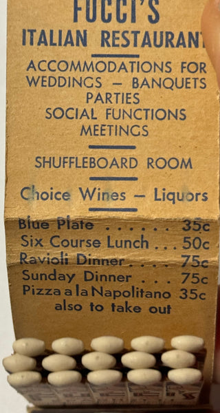 "Fucci’s Italian Restaurant" Newark, NJ Vintage Feature Matchbook