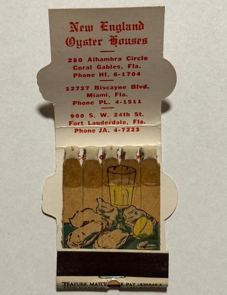 "New England Oyster House" Coral Gables, FL Vintage Contour Feature Matchbook (A)