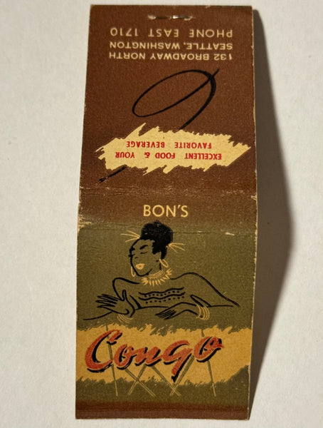 "Bon's Congo" Seattle, WA Vintage Feature Matchbook