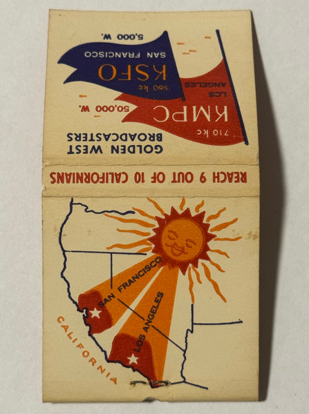"KMPC and KSFO Broadcasting" Los Angeles & San Francisco Vintage Feature Matchbook