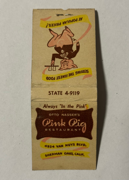 "Pink Pig Restaurant" Van Nuys, CA Vintage Feature Matchbook
