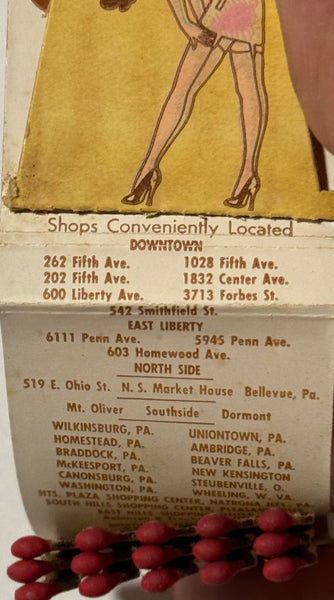"Fashion Hosiery Shops" Tri-State Area Vintage Feature Matchbook with Pop-Up Display