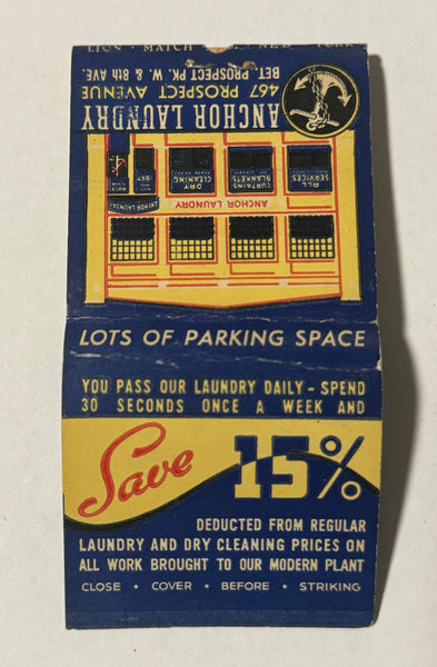 "Anchor Laundry" Prospect Park, PA Vintage Feature Matchbook with a Pop-Up Display