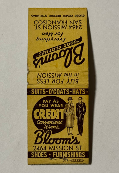 "Bloom’s Good Clothes" San Francisco, CA Vintage Feature Matchbook