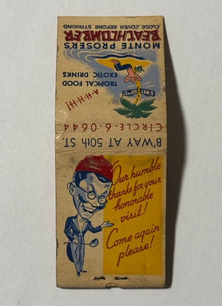 "Monte Proser’s Beachcomber" New York, NY Vintage Feature Matchbook
