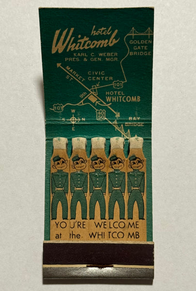 "Hotel Whitcomb" San Francisco, CA Vintage FULL LENGTH Feature Matchbook with a Full Length Cover