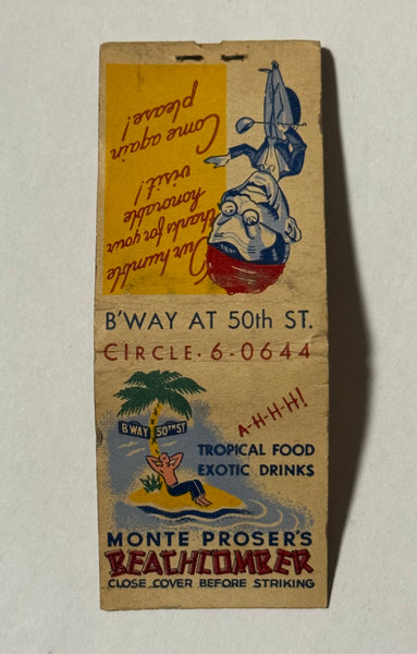 "Monte Proser’s Beachcomber" New York, NY Vintage Feature Matchbook