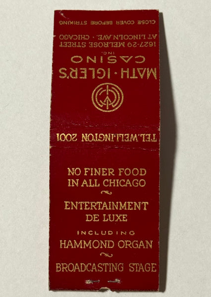 "Math Igler's Casino Inc." Chicago, IL Vintage Feature Matchbook