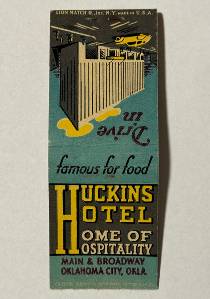 "Huckin's Hotel" Oklahoma City, OK Vintage Feature Matchbook