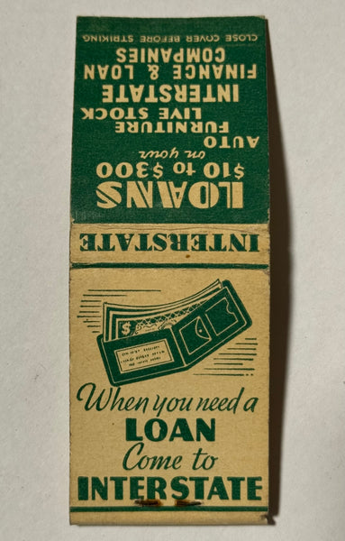 "Interstate Finance & Loan Companies" Evansville, IN Vintage Feature Matchbook