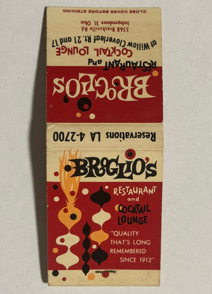 "Broglio's Restaurant and Cocktails" Independence, OH Vintage Feature Matchbook