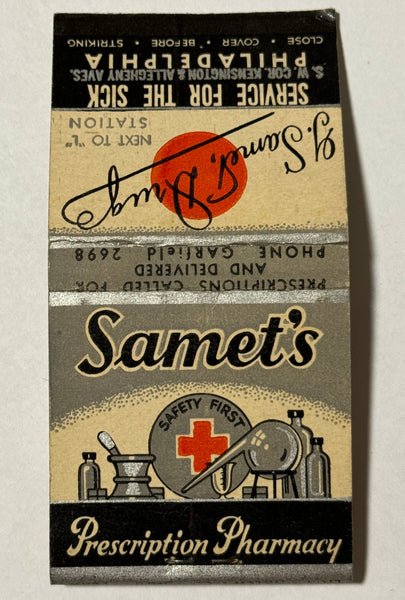 "Samet's Perscription Pharmacy" 21 Strike Vintage Feature Matchbook