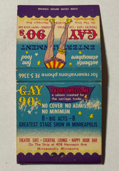 "Gay 90's" Minneapolis, MN Vintage Feature Matchbook (B)