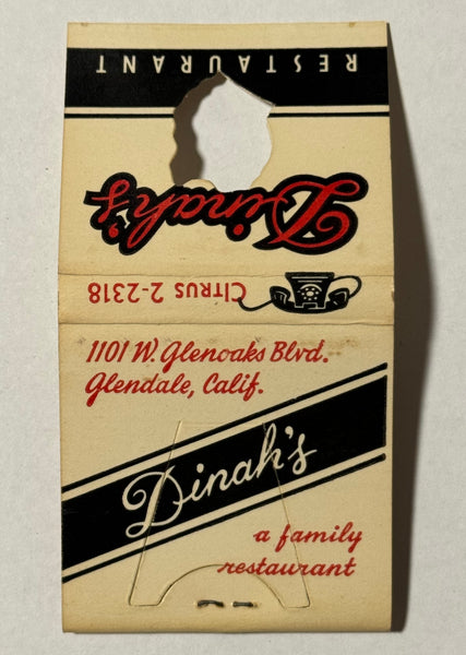 "Dinah's Restaurant" Glendale, CA Vintage Feature Matchbook with a Knot Hole AND Easel Back!