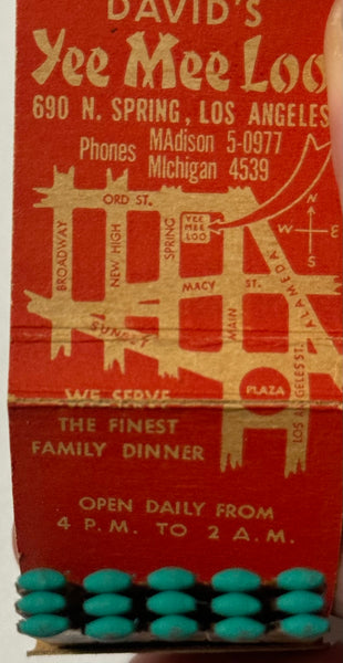 "David's Yee Mee Loo" Los Angeles, CA Vintage Feature Matchbook