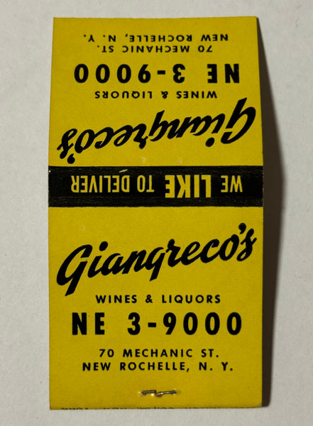 "Giangreco’s Wines and Liquors" New Rochelle, NY Vintage Feature Matchbook