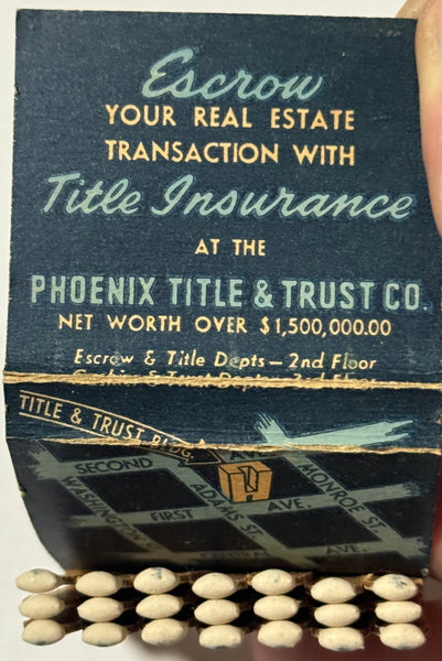 "Phoenix Title & Trust Co." Phoenix, AZ Vintage Feature Matchbook