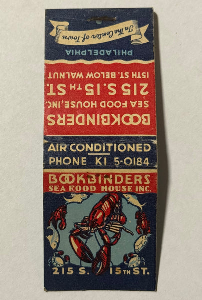 "Bookbinders Restaurant" Phila, PA Vintage Feature Matchbook