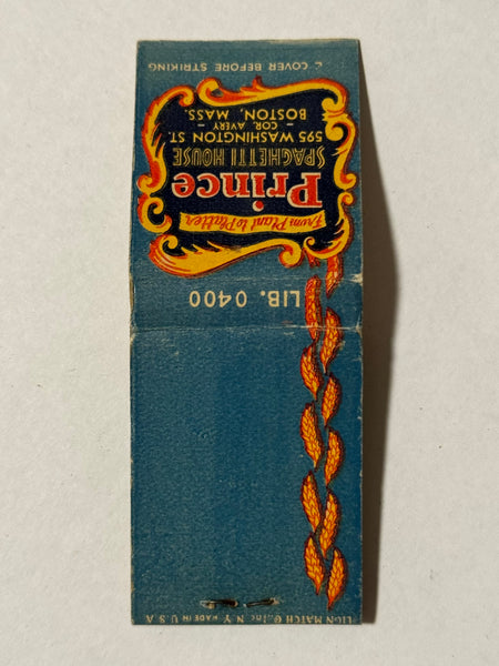 "Prince Spaghetti House" Boston, MA Vintage Feature Matchbook