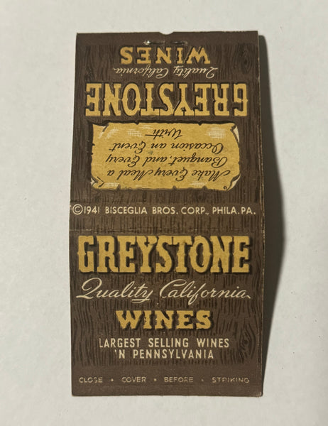 "Greystone Wines" Philadelphia, PA Vintage Feature Matchbook