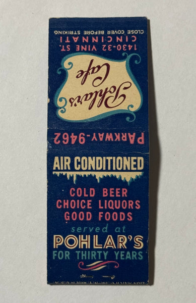 "Pohlar’s Cafe" Cincinnati, OH Vintage Feature Matchbook