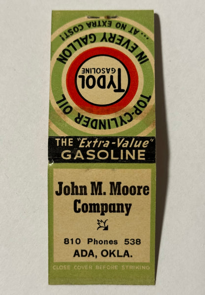 "John M. Moore Co. (Tydol Gasoline" Ada, OK Vintage Feature Matchbook