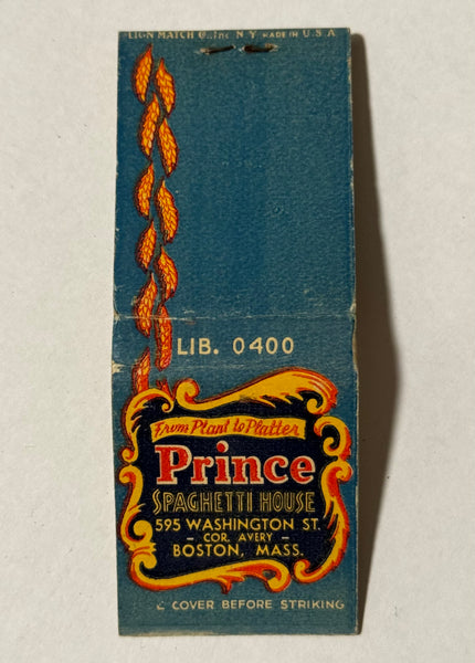 "Prince Spaghetti House" Boston, MA Vintage Feature Matchbook