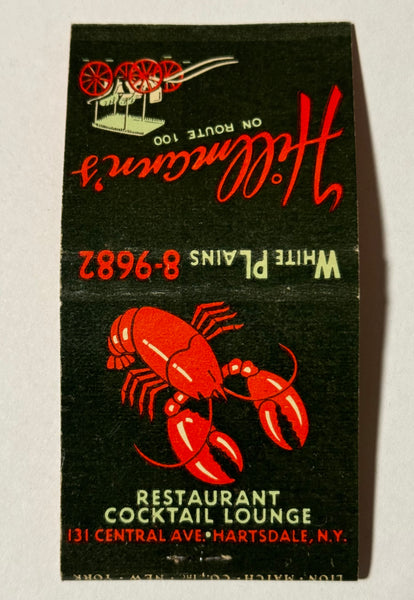 "Hillman's Restaurant and Cocktail Lounge" Hartsdale, NY Vintage Feature Matchbook
