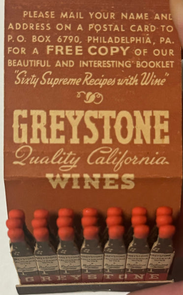 "Greystone Wines" Philadelphia, PA Vintage Feature Matchbook
