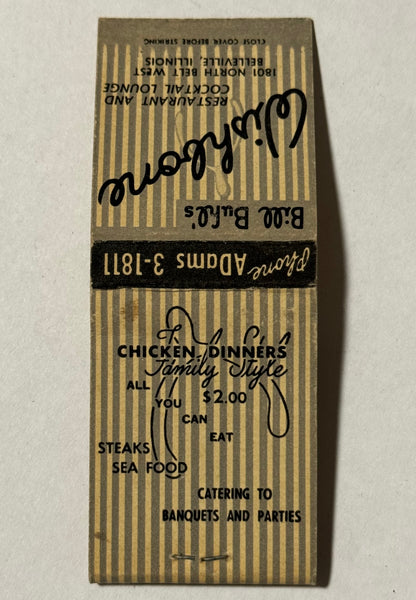"Bill Buhl's Wishbone Restaurant and Lounge" Belleville, IL Vintage Feature Matchbook