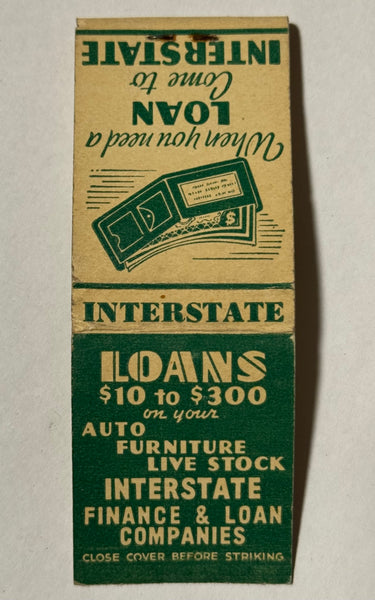 "Interstate Finance & Loan Companies" Evansville, IN Vintage Feature Matchbook