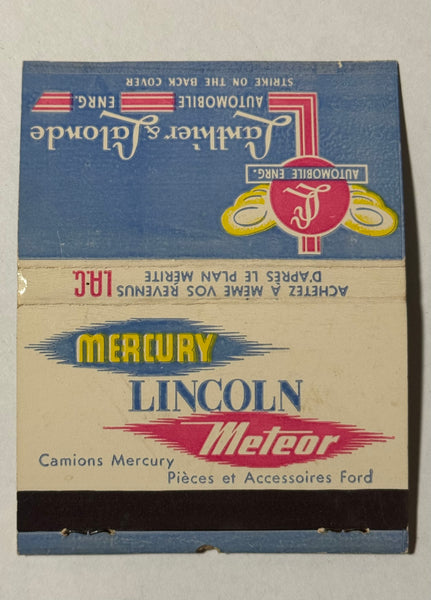 "Lanthier & Lalonde Automobile Enrg" Montreal, Quebec Vintage Feature Matchbook