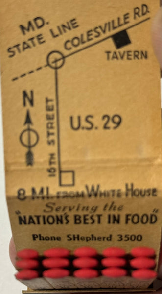 "Mrs. K’s Toll House Tavern" Silver Spring, MD Vintage Feature Matchbook