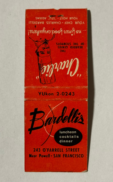 "Charlie Bardelli’s" San Francisco, CA Vintage Feature Matchbook (B)