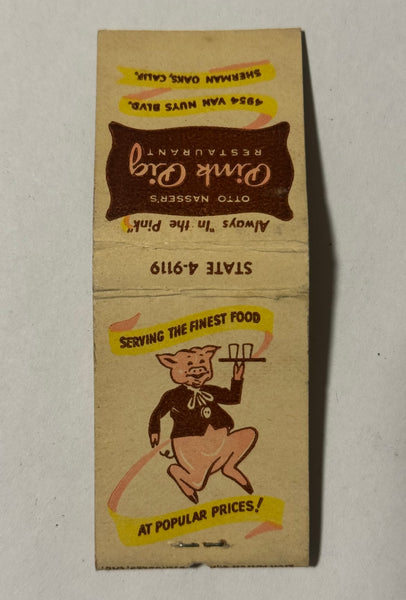 "Pink Pig Restaurant" Van Nuys, CA Vintage Feature Matchbook