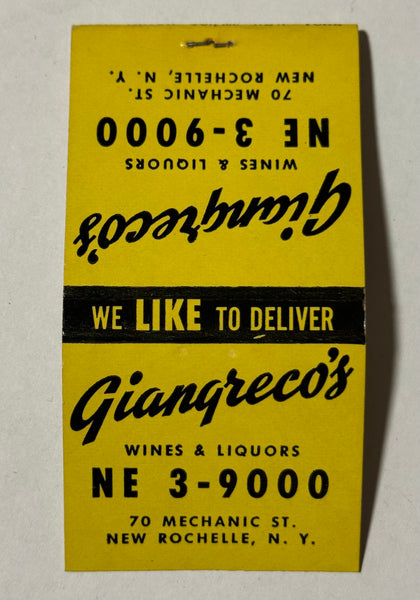 "Giangreco’s Wines and Liquors" New Rochelle, NY Vintage Feature Matchbook