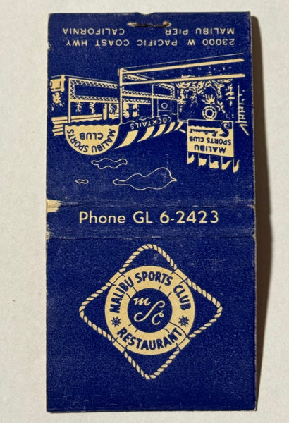 "Malibu Sports Club" Malibu Pier, CA Vintage Feature Matchbook