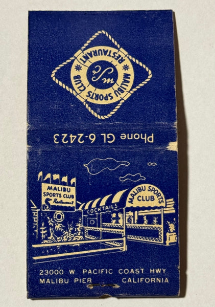 "Malibu Sports Club" Malibu Pier, CA Vintage Feature Matchbook