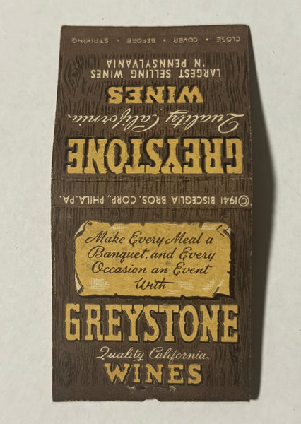 "Greystone Wines" Philadelphia, PA Vintage Feature Matchbook