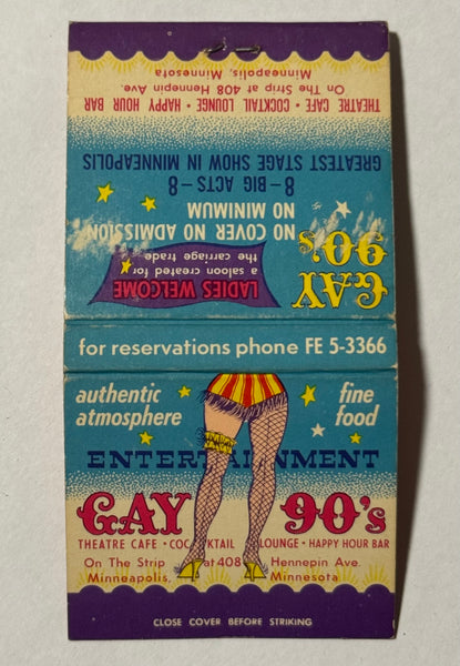 "Gay 90's" Minneapolis, MN Vintage Feature Matchbook (B)